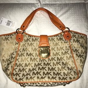 Michael Kors LG Tan Tote w/ Tangerine Leather Trim